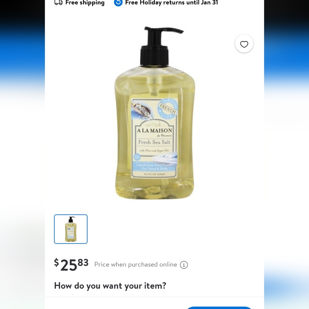 Brand New A La Maison French Liquid Soap Fresh Sea Salt
